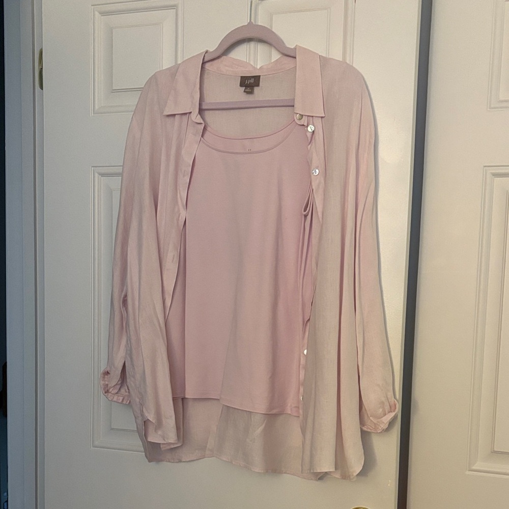 J Jill 100% Linen Button Down Big Shirt Pink XL